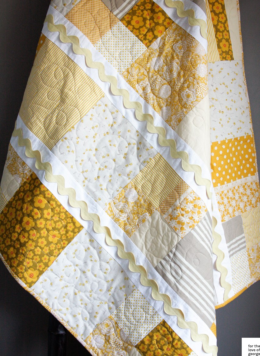 Yellow, mustard and linen little chickens quilt on For the Love of George