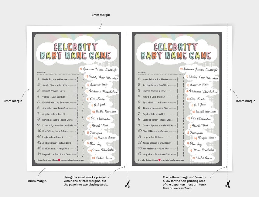 Celebrity Baby Name Game free download cutting instructions on For the Love of George