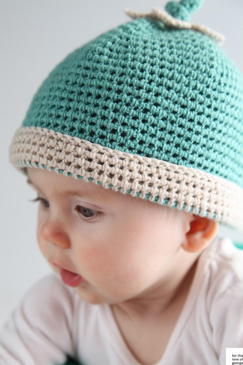 Crochet aqua baby beanie on For the Love of George